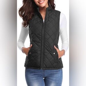 Women's Quilted Vest, Stand Collar Lightweight Zip Padded Gilet